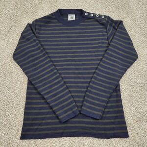 SNS Herning Wool Sweater Medium Naval Striped Navy Blue Green‎ Crew Neck Denmark